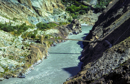 rope bridge over the Ganges river in Pakistan in the Karakorum a