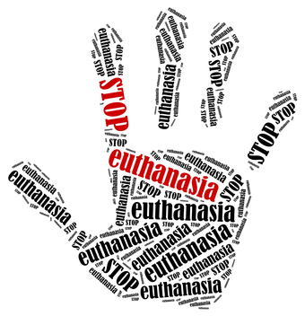 Word cloud illustration in shape of hand print showing protest.